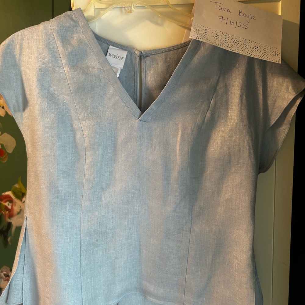 Sky Blue V-Neck Linen Top